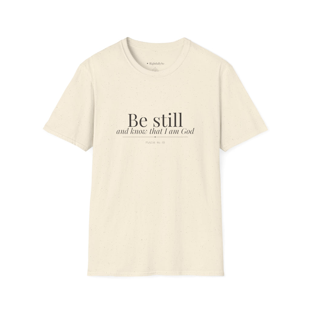Natural Be Still Tee — Psalm 46:10 mockup