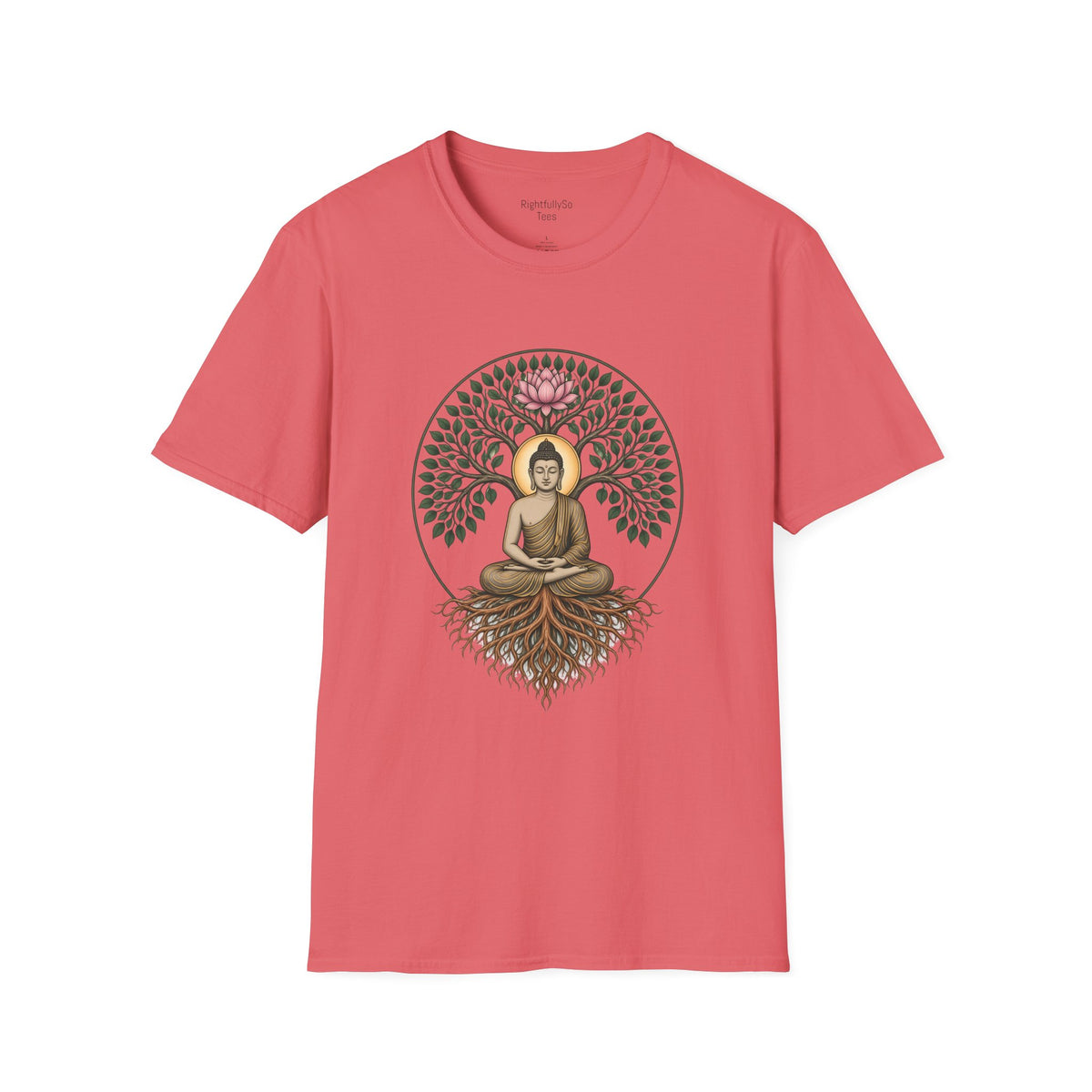 Coral Silk Bodhi Buddha Tee mockup