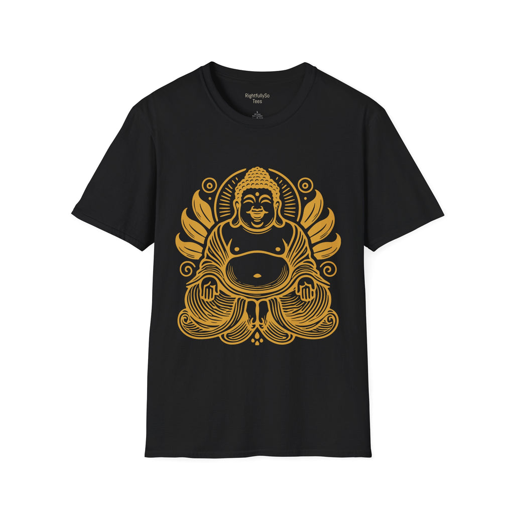 Black Gold Laughing Buddha Tee mockup