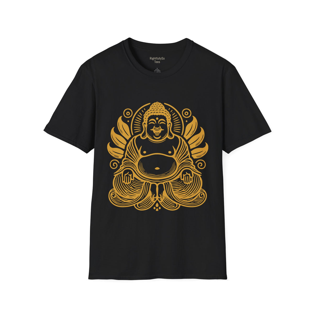Black Gold Laughing Buddha Tee mockup