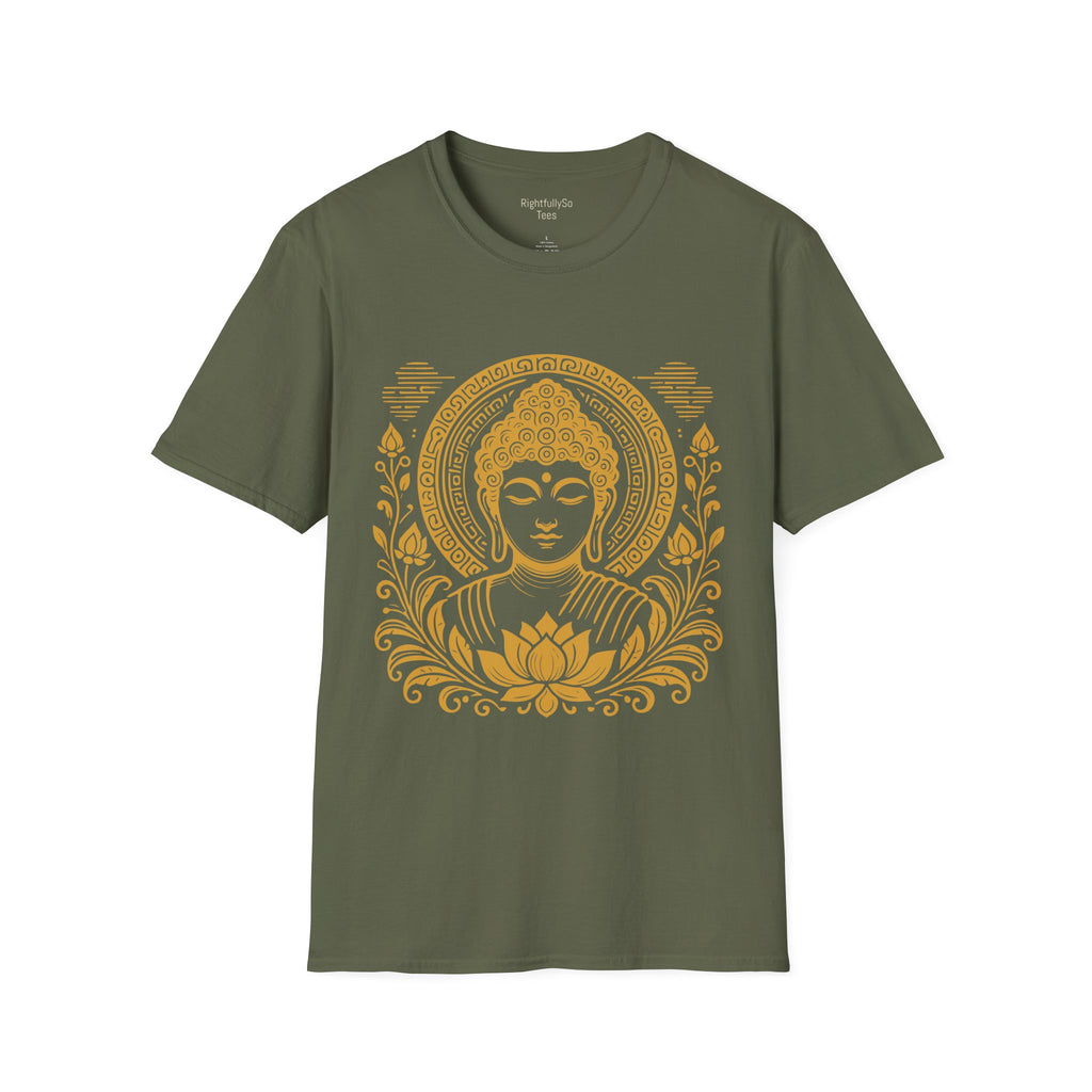 Military Green Gold Halo Buddha Tee mockup