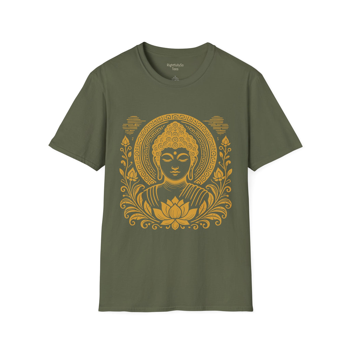 Military Green Gold Halo Buddha Tee mockup