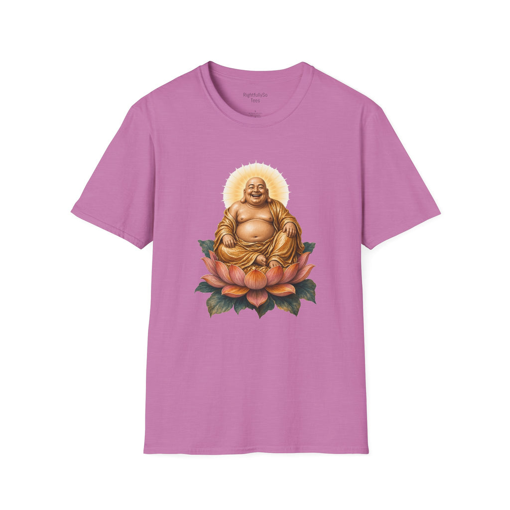 Heather Radiant Orchid Laughing Buddha Tee mockup
