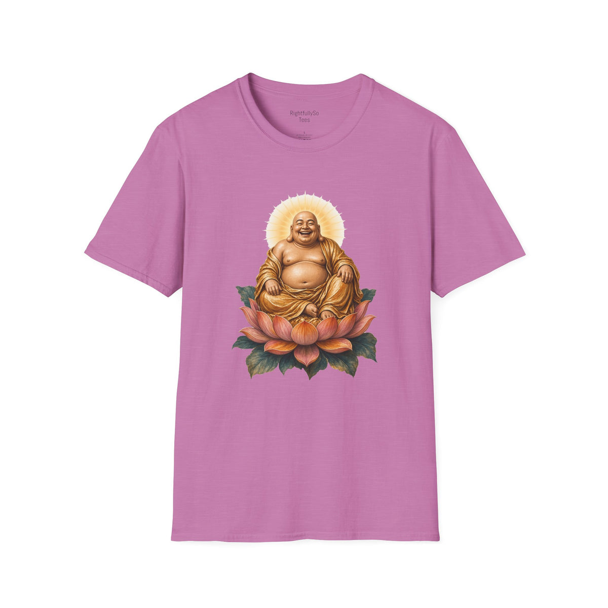 Heather Radiant Orchid Laughing Buddha Tee mockup