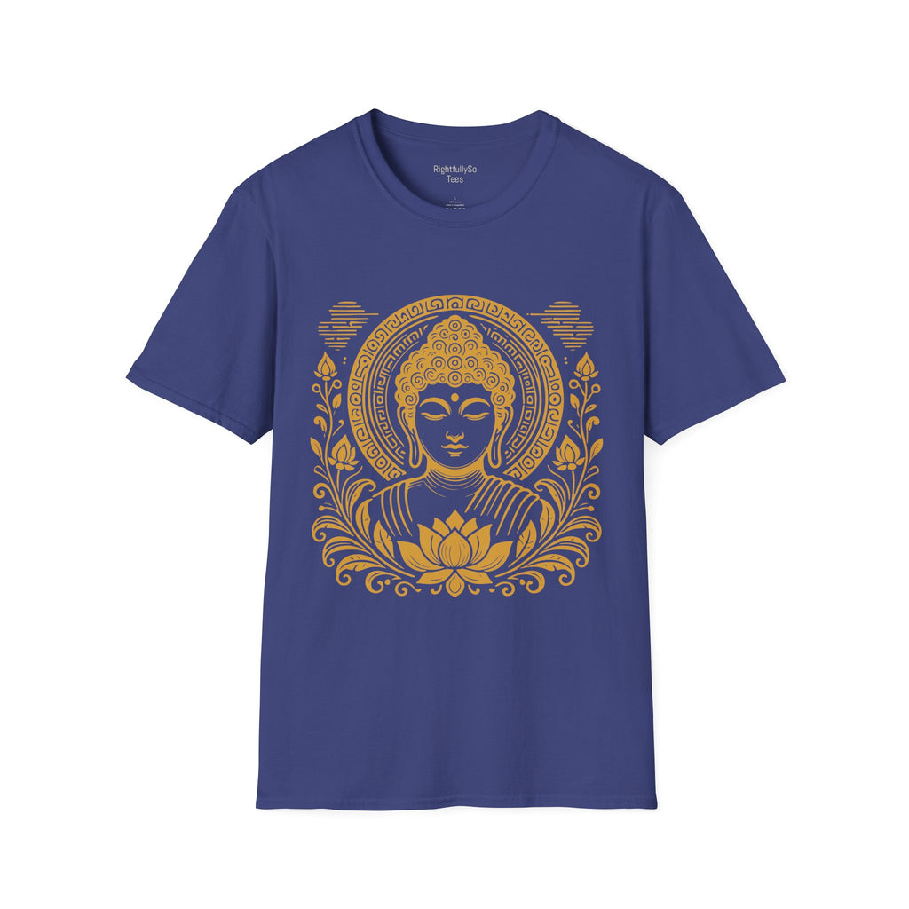 Metro Blue Gold Halo Buddha Tee mockup