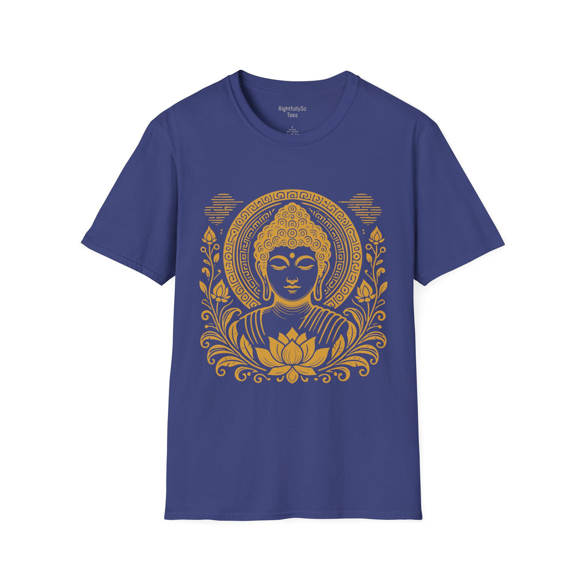 Metro Blue Gold Halo Buddha Tee mockup