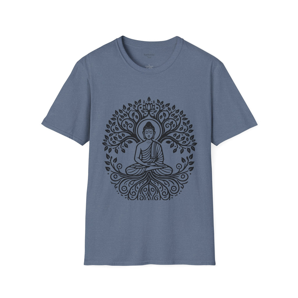 Heather Indigo Full Circle Buddha Tee mockup