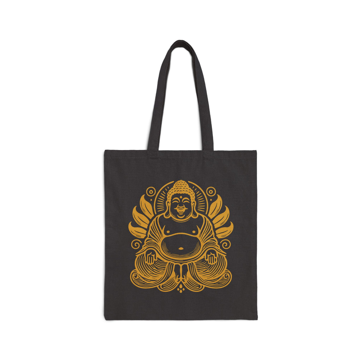 Black Gold Laughing Buddha Tote mockup