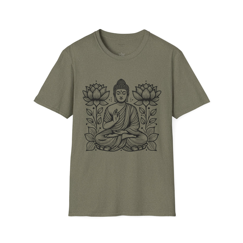 Heather Military Green Twin Lotus Buddha Tee mockup