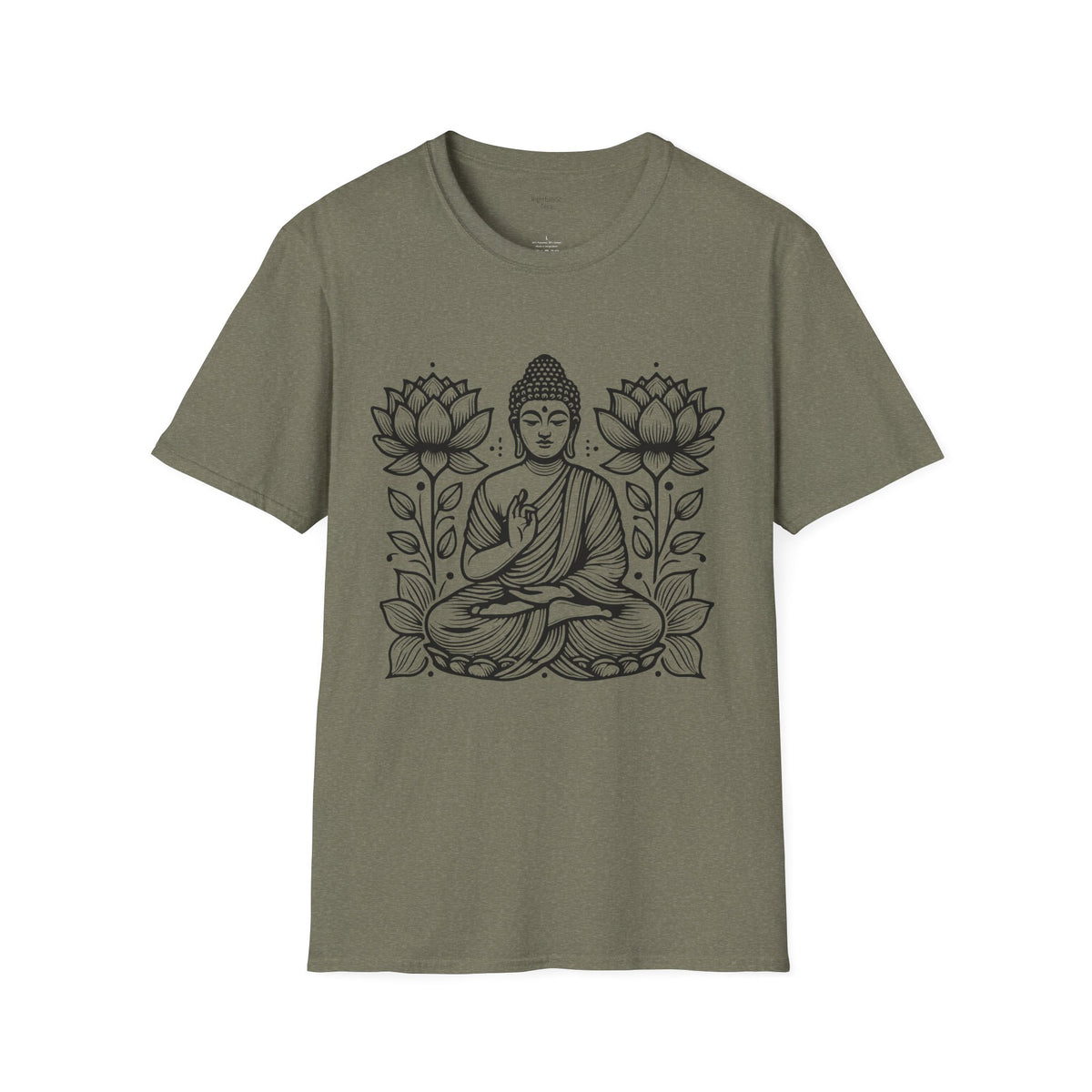 Heather Military Green Twin Lotus Buddha Tee mockup