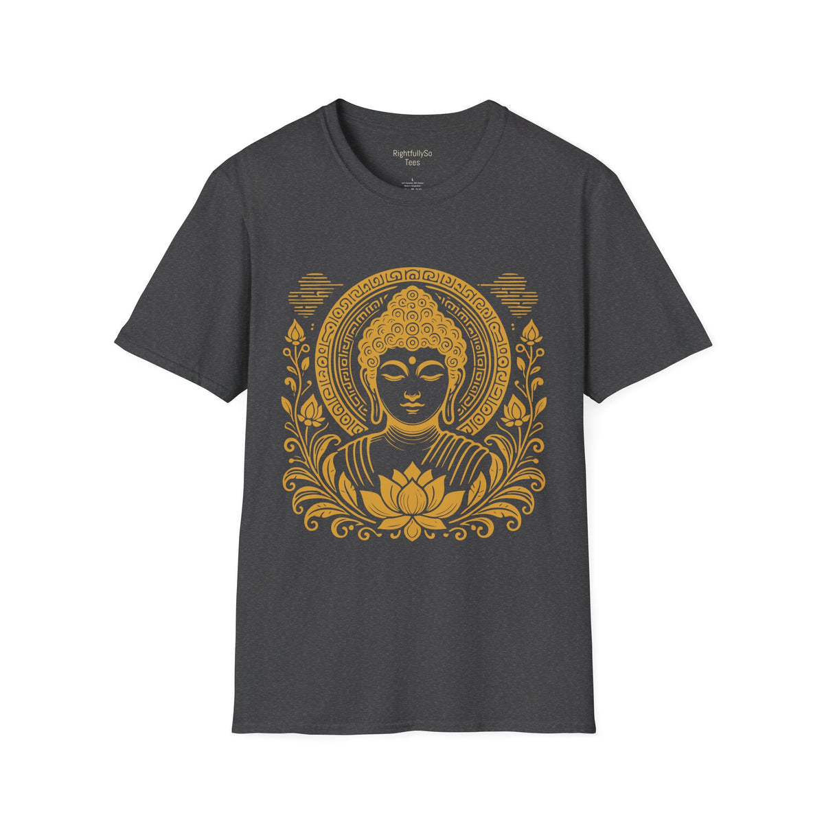 Dark Heather Gold Halo Buddha Tee mockup