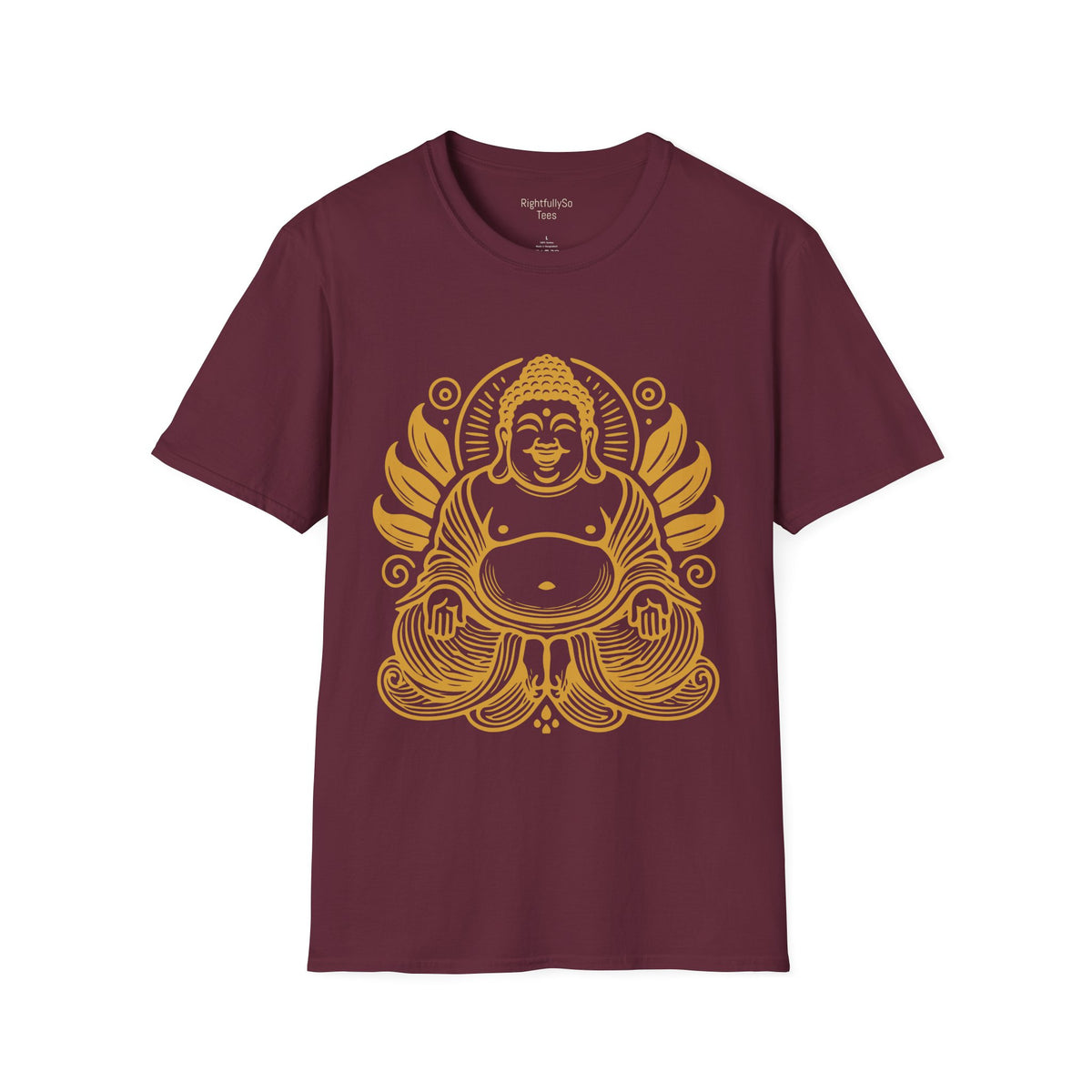 Maroon Gold Laughing Buddha Tee mockup