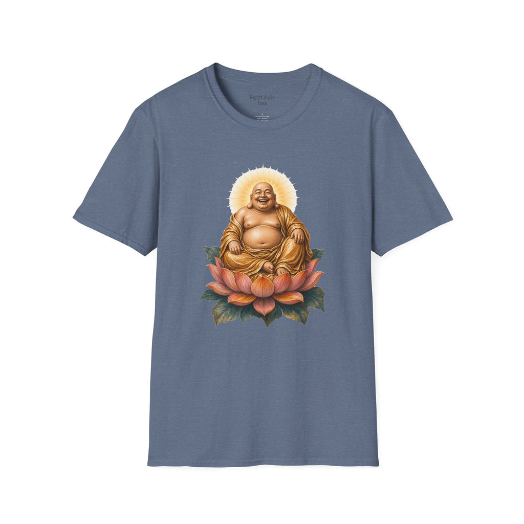 Heather Indigo Laughing Buddha Tee mockup