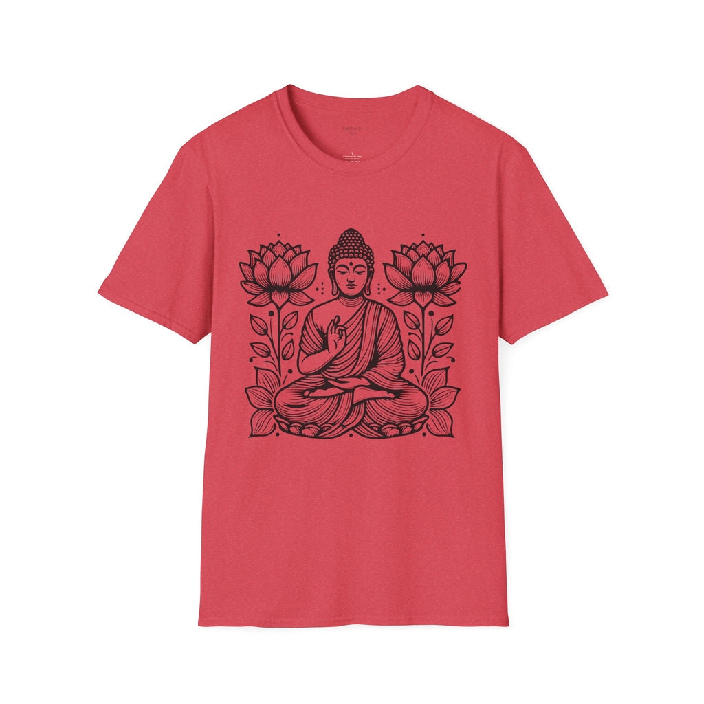 Heather Red Twin Lotus Buddha Tee mockup