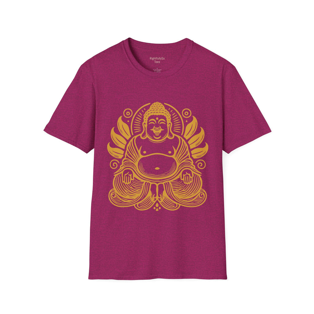 Antique Heliconia Gold Laughing Buddha Tee mockup
