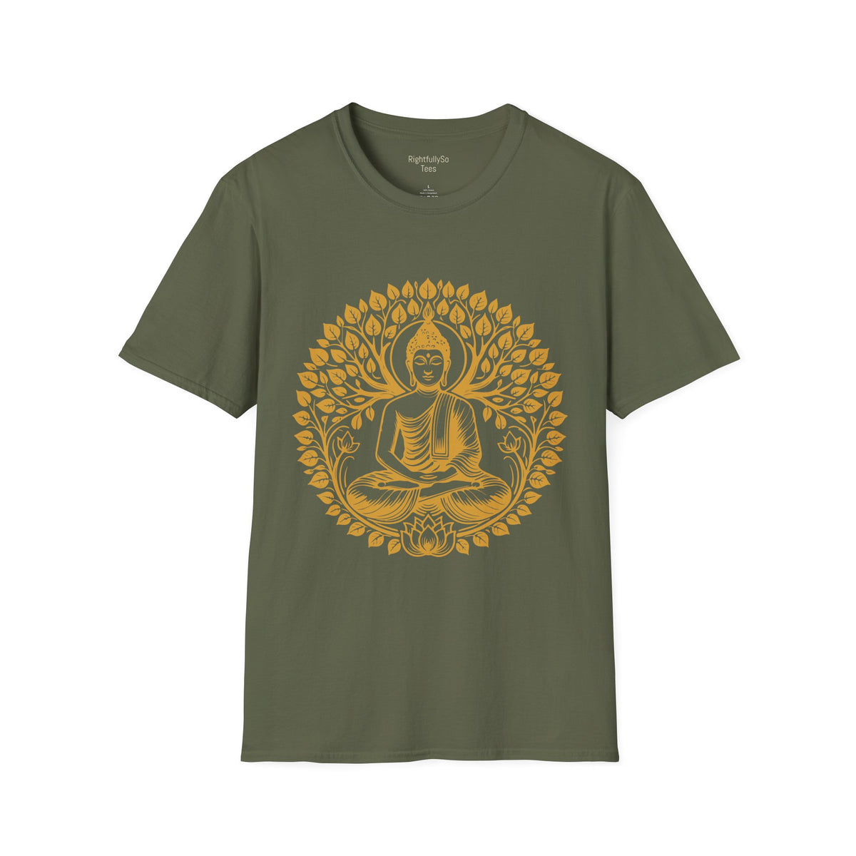 Military Green Gold Buddha Lotus Tee mockup