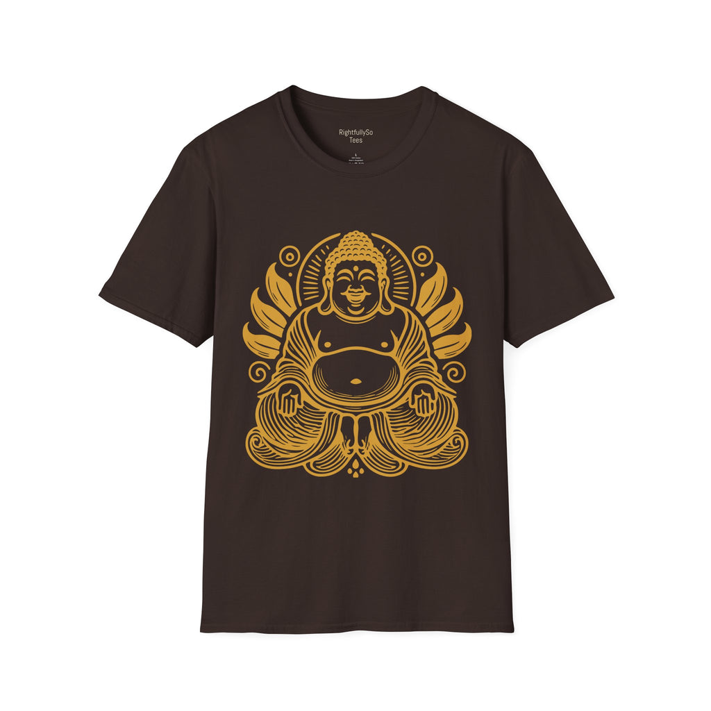Dark Chocolate Gold Laughing Buddha Tee mockup