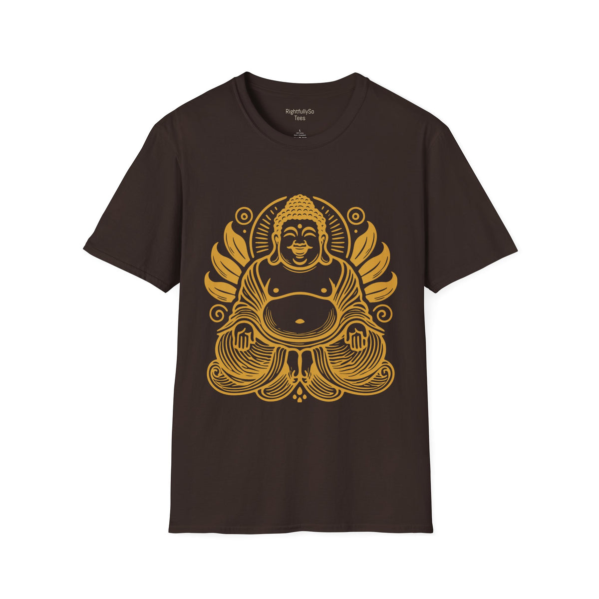Dark Chocolate Gold Laughing Buddha Tee mockup