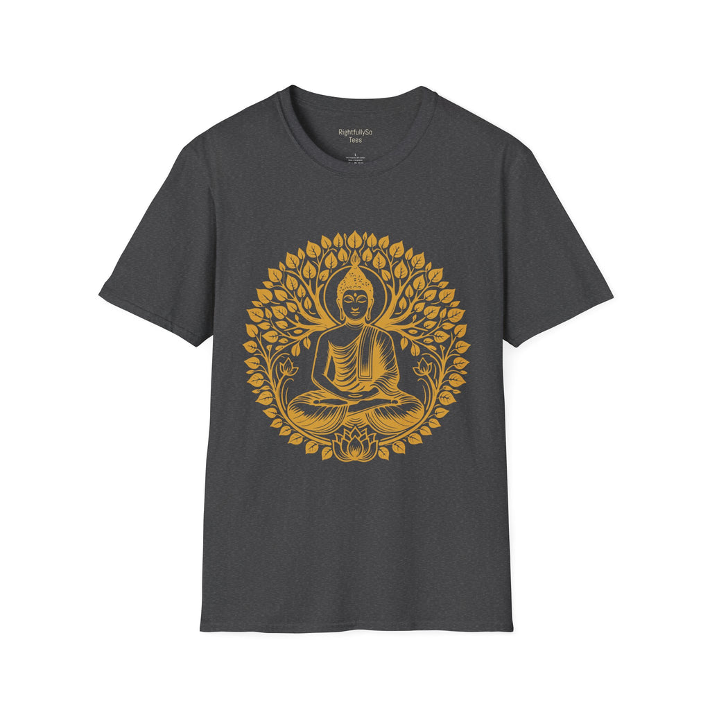 Dark Heather Gold Buddha Lotus Tee mockup