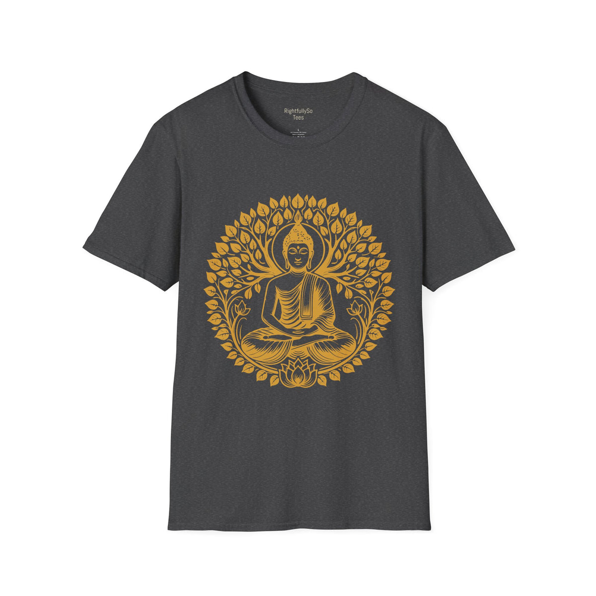 Dark Heather Gold Buddha Lotus Tee mockup
