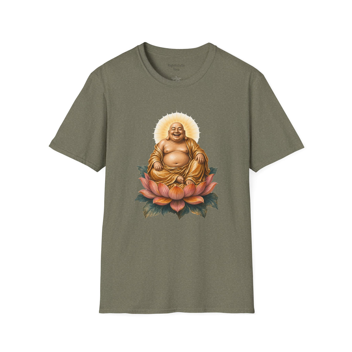 Heather Military Green Laughing Buddha Tee mockup