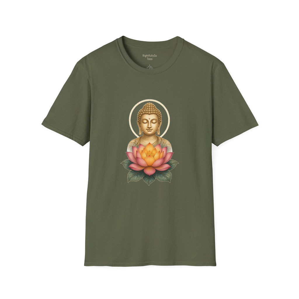 Military Green Pink Lotus Buddha Tee mockup