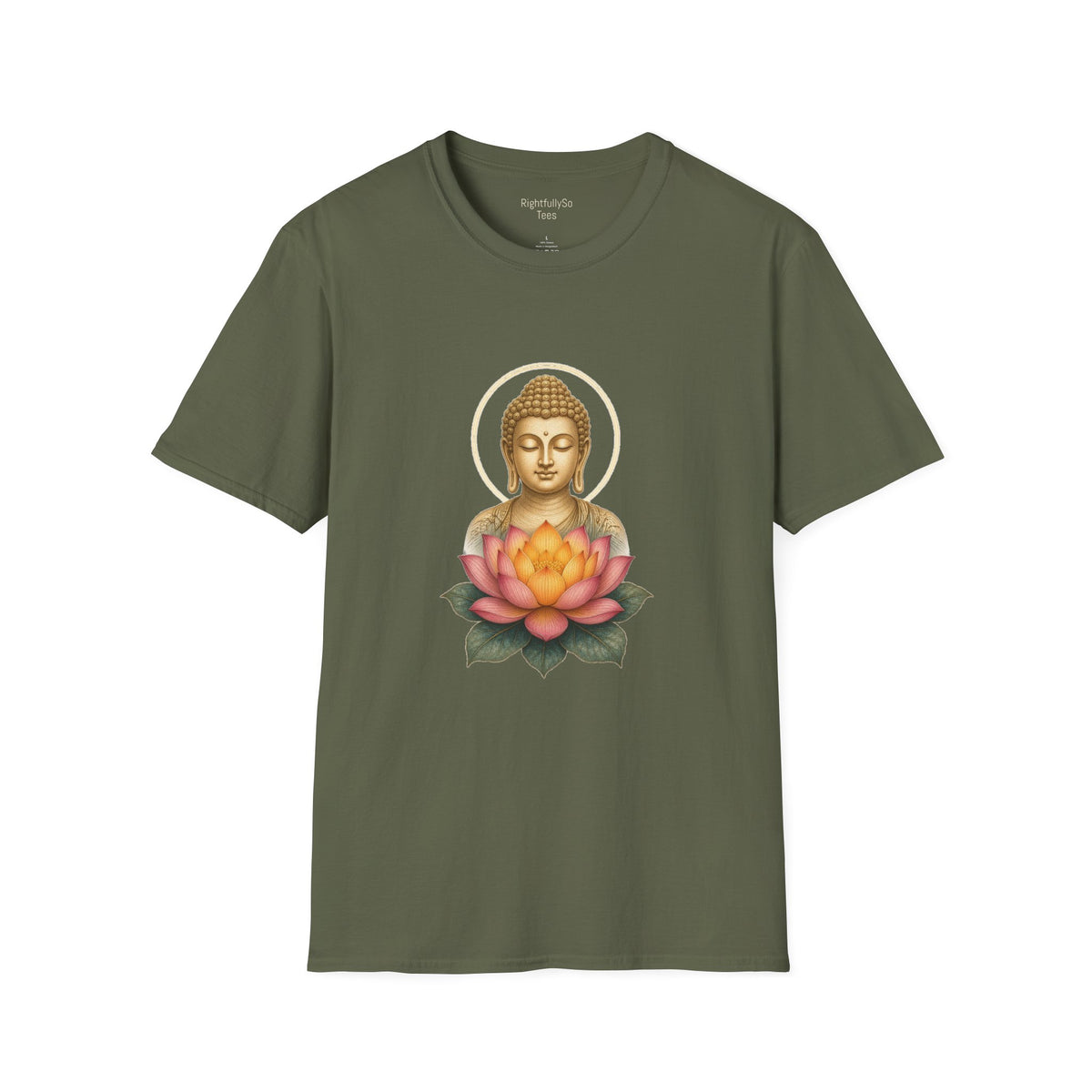Military Green Pink Lotus Buddha Tee mockup