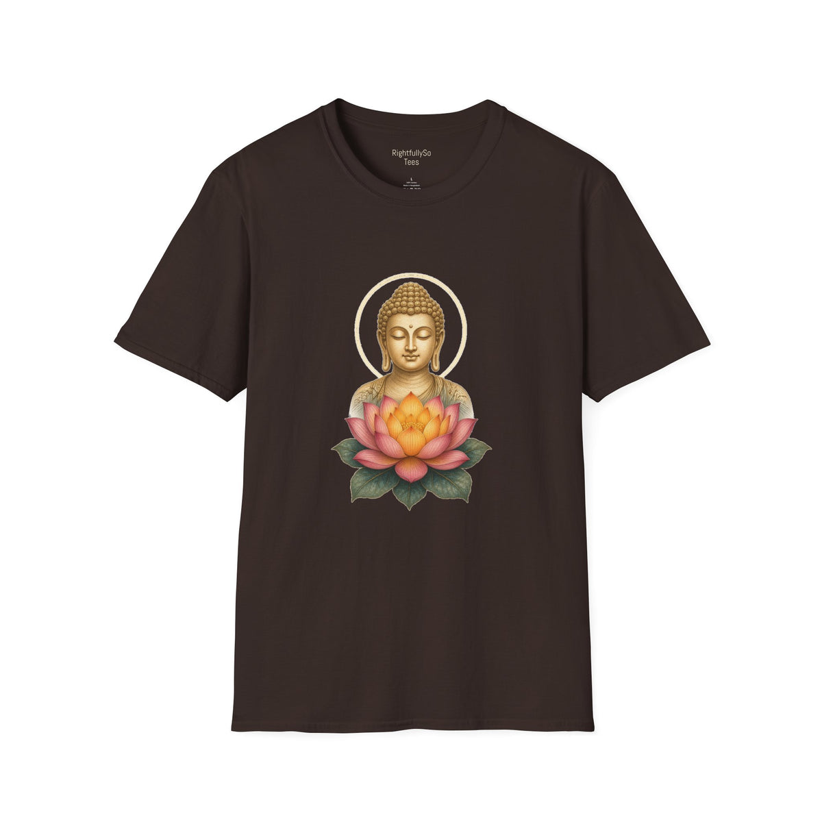 Dark Chocolate Pink Lotus Buddha Tee mockup