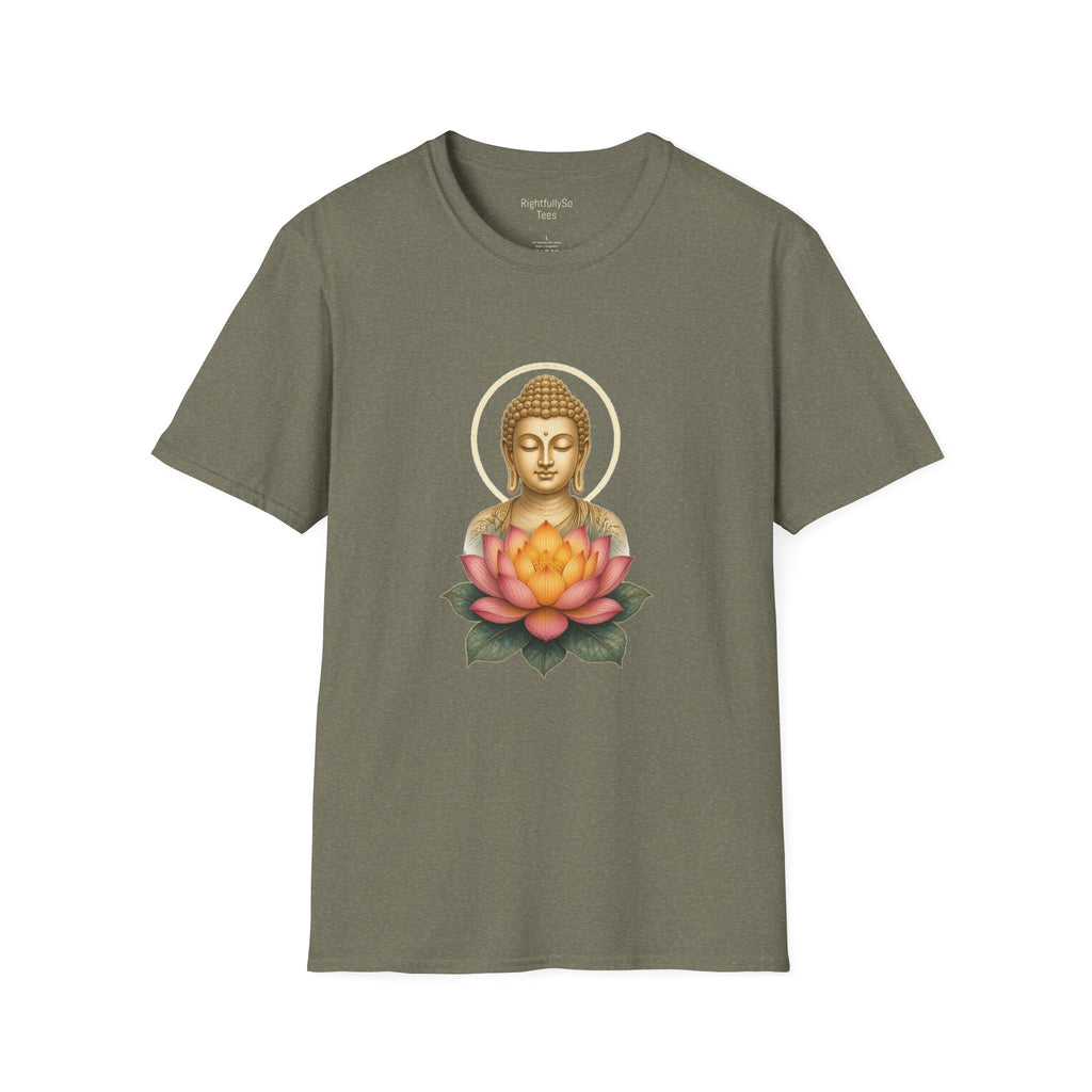 Heather Military Green Pink Lotus Buddha Tee mockup