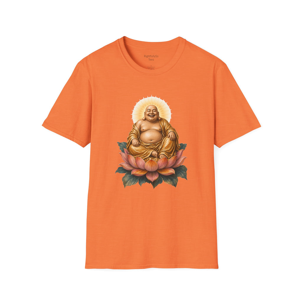 Heather Orange Laughing Buddha Tee mockup