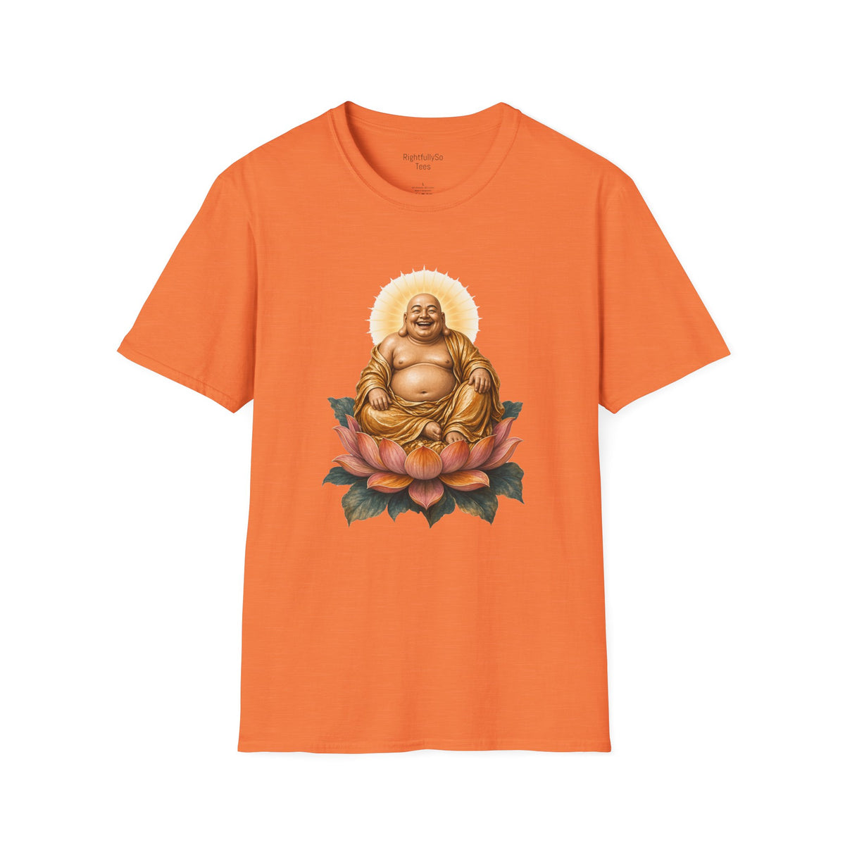 Heather Orange Laughing Buddha Tee mockup