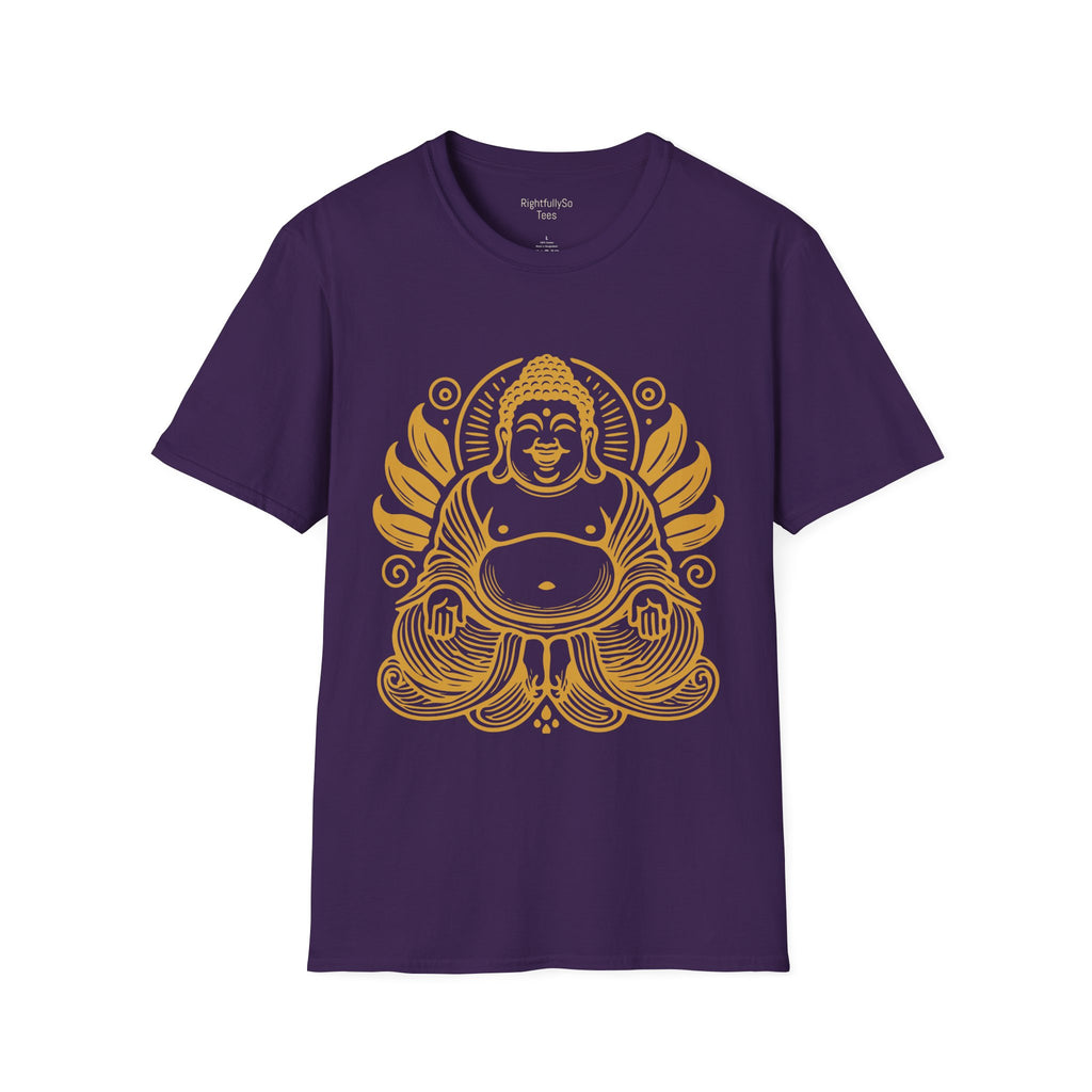 Purple Gold Laughing Buddha Tee mockup