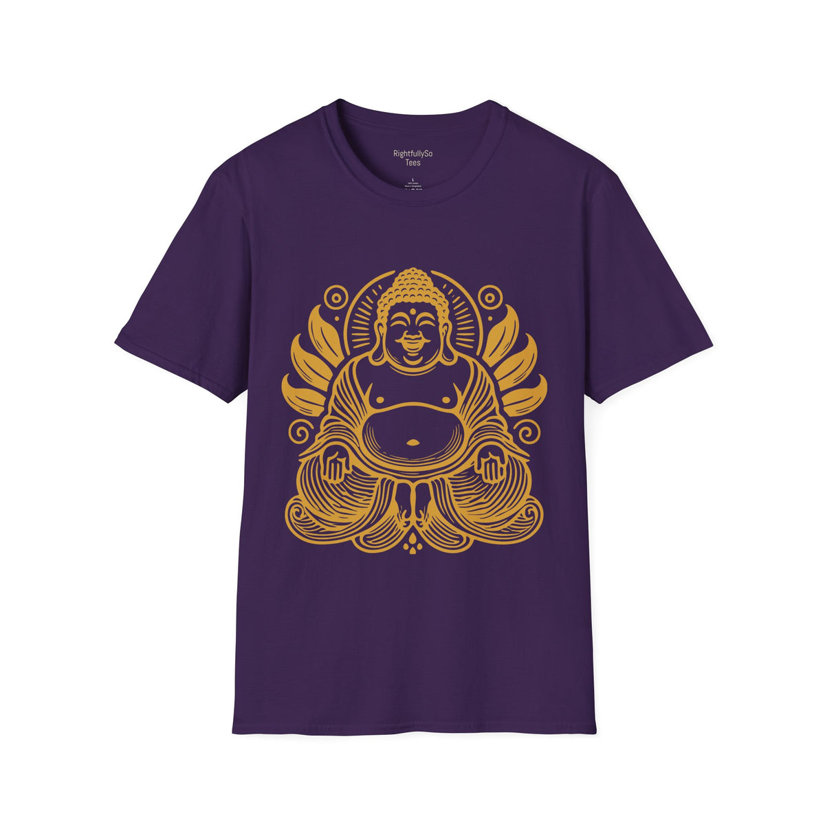 Purple Gold Laughing Buddha Tee mockup