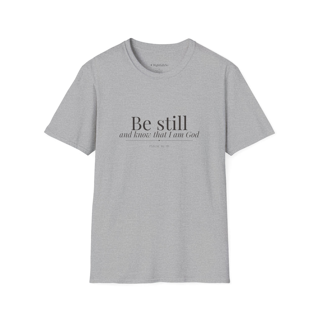 Sport Grey Be Still Tee — Psalm 46:10 mockup