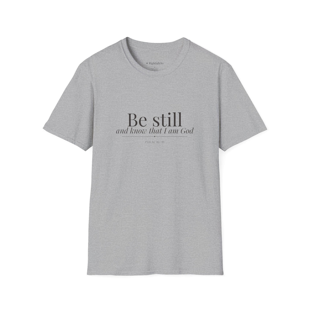 Sport Grey Be Still Tee — Psalm 46:10 mockup