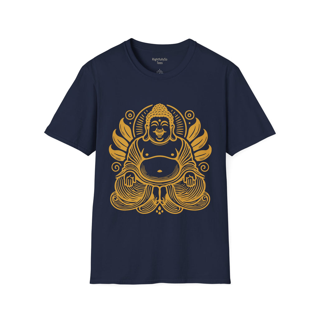 Navy Gold Laughing Buddha Tee mockup