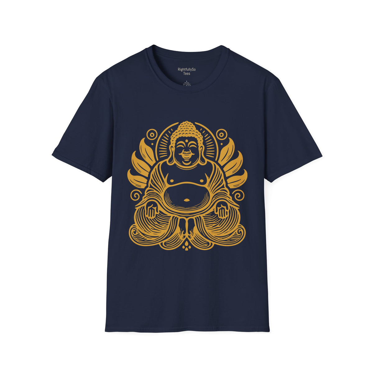 Navy Gold Laughing Buddha Tee mockup