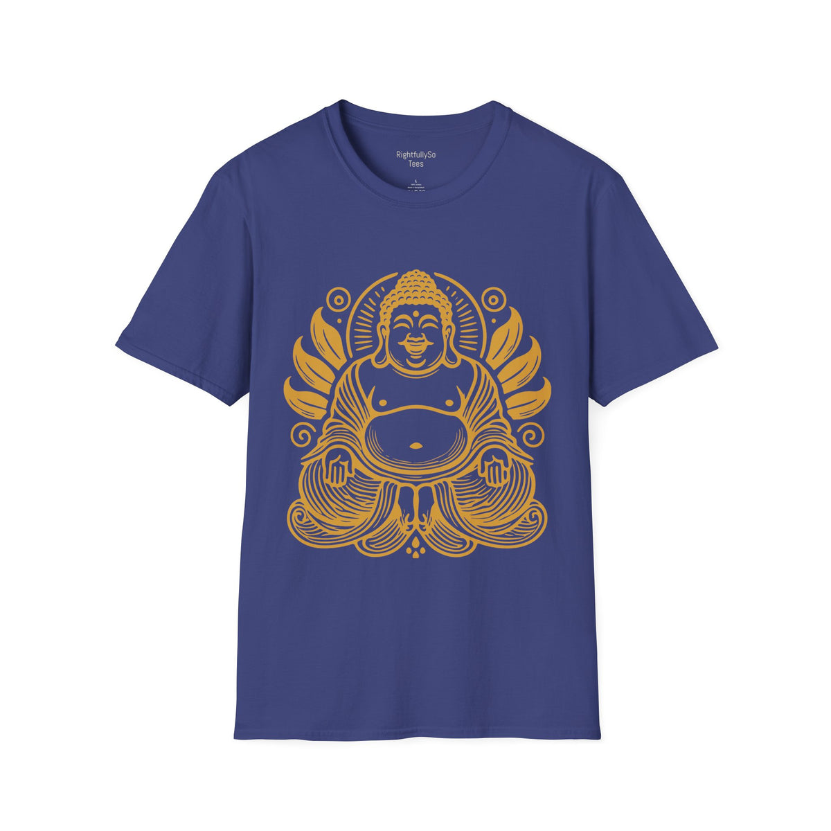 Metro Blue Gold Laughing Buddha Tee mockup