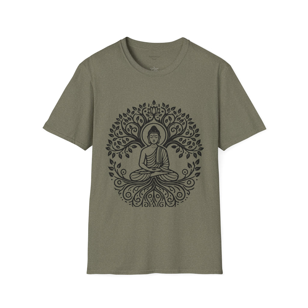 Heather Military Green Full Circle Buddha Tee mockup