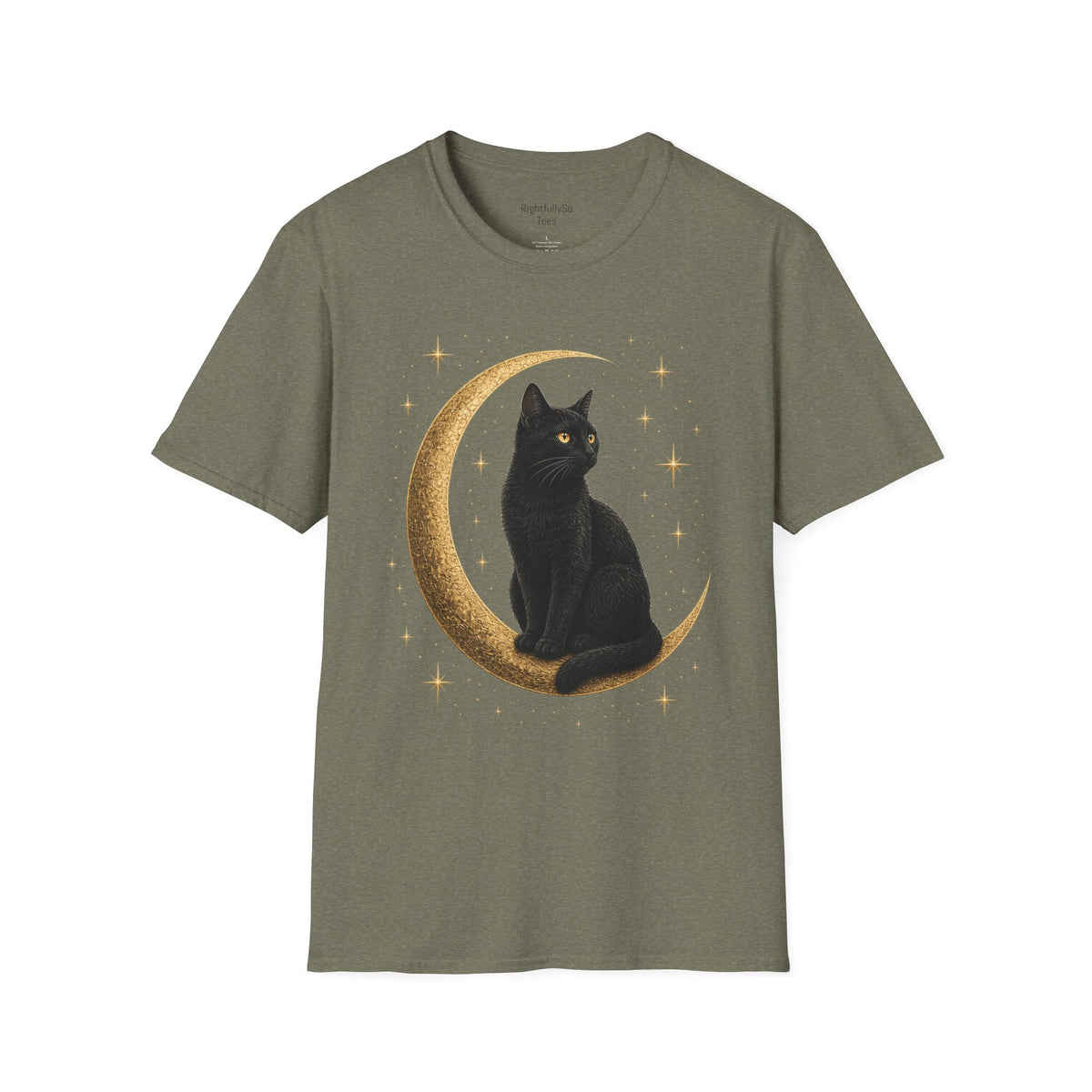 Heather Military Green Cat Moon Tee mockup